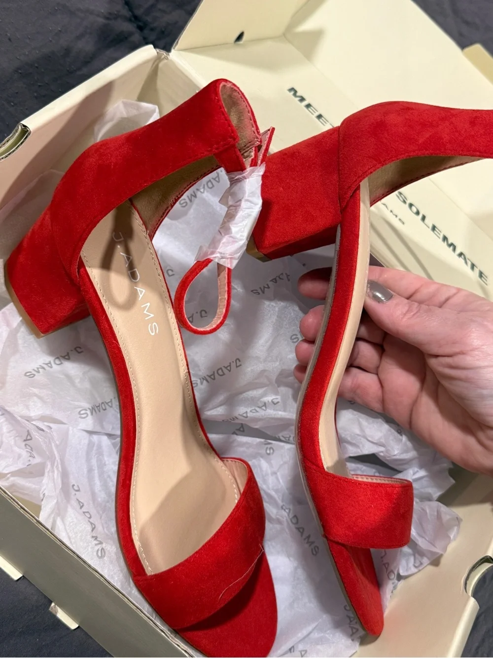J.Adams Red Open-Toe Ankle Strap Heels